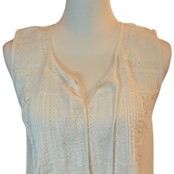 LUCKY BRAND Women's Sleeveless Sheer Top Crochet Accent Shirt Sz: M White - Picture 3 of 10